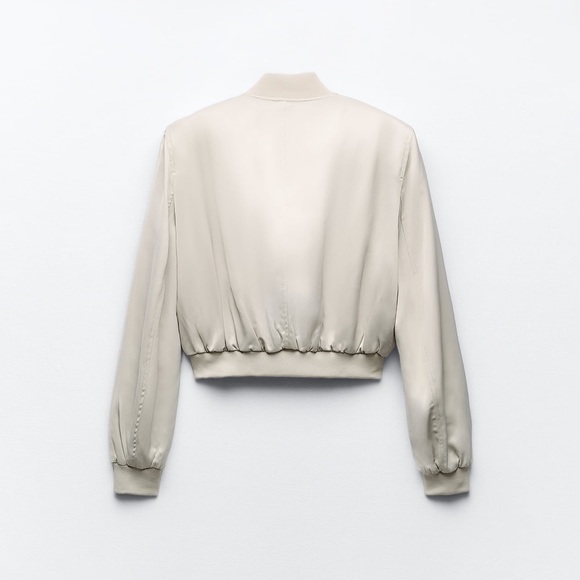 Zara satin effect crop bomber Sand color NWT - Picture 6 of 7